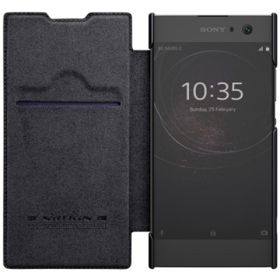 Роскошный чёрный кожаный чехол Nillkin Qin Series для Sony Xperia XA2 (XA2 Dual) | Vacins.lv
