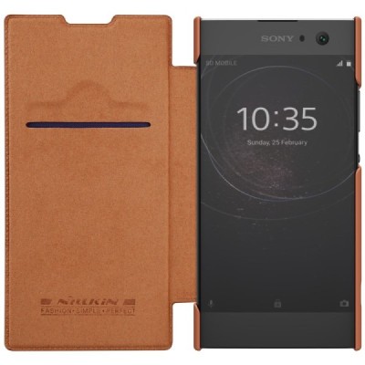 Greznais „Nillkin“ Qin sērijas ādas atvērams brūns Sony Xperia XA2 (XA2 Dual) maciņš (maks) / Vacins.lv