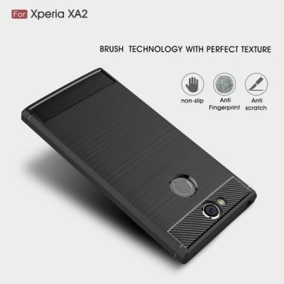 Sony Xperia XA2 (XA2 Dual) „Carbon“ твердый силиконовый чехол (TPU) - черный | Vacins.lv