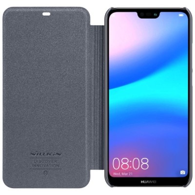 Huawei P20 Lite (Nova 3e) серый кожаный чехол-книжка Nillkin Sparkle | Vacins.lv