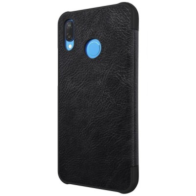 Роскошный чёрный кожаный чехол Nillkin Qin Series для Huawei P20 Lite (Nova 3e) | Vacins.lv