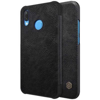 Роскошный чёрный кожаный чехол Nillkin Qin Series для Huawei P20 Lite (Nova 3e) | Vacins.lv