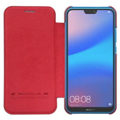 Greznais „Nillkin“ Qin sērijas ādas atvērams sarkans P20 Lite (Nova 3e) maciņš (maks) / Vacins.lv