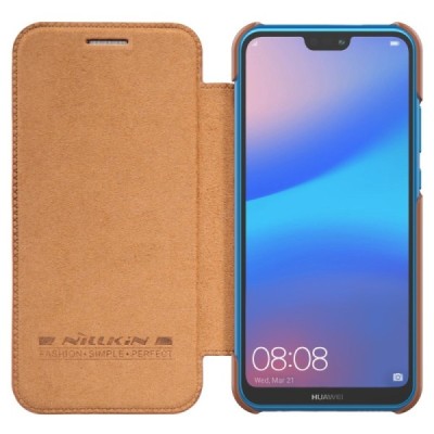 Greznais „Nillkin“ Qin sērijas ādas atvērams brūns Huawei P20 Lite (Nova 3e) maciņš (maks) / Vacins.lv