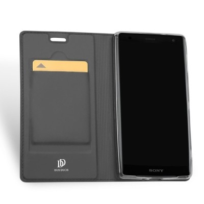 Sony Xperia XZ2 „Dux Ducis“ Skin sērijas melns ādas atvērams maciņš / Vacins.lv