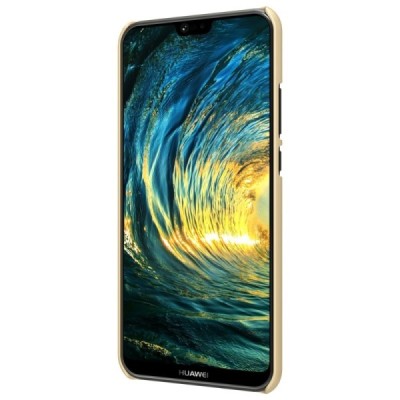 Nillkin Frosted Shield Huawei P20 Lite (Nova 3e) zelta plastmasas futrālis + ekrāna aizsargplēve / Vacins.lv