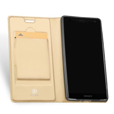 Sony Xperia XZ2 „Dux Ducis“ Skin sērijas zelta ādas atvērams maciņš / Vacins.lv