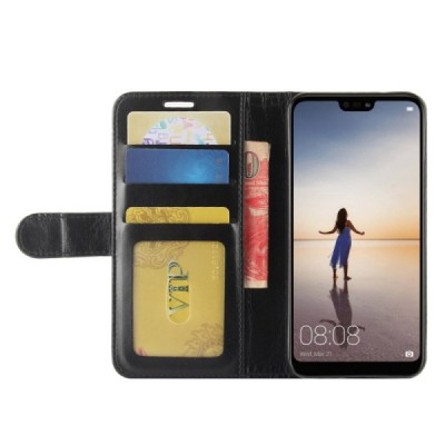 Huawei P20 Lite (Nova 3e) открываемый чёрный кожаный чехол - книжка | Vacins.lv