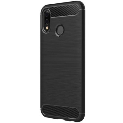 Huawei P20 Lite (Nova 3e) „Carbon“ твердый силиконовый чехол (TPU) - черный | Vacins.lv