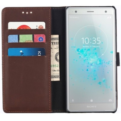 Sony Xperia XZ2 открываемый тёмно-коричневый кожаный чехол - книжка | Vacins.lv
