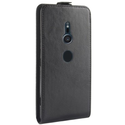 Sony Xperia XZ2 вертикально открывающийся чёрный кожаный чехол-книжка | Vacins.lv