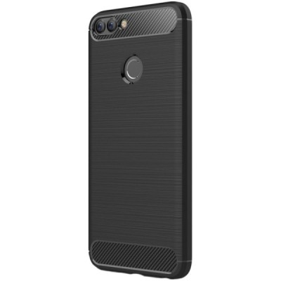 Huawei P smart 2018 (Enjoy 7S) „Carbon“ cieta silikona (TPU) melns apvalks / vacins.lv