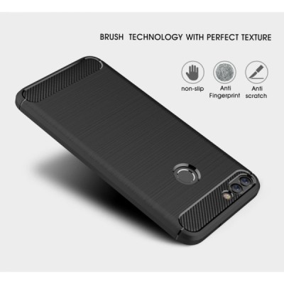 Huawei P smart 2018 (Enjoy 7S) „Carbon“ cieta silikona (TPU) melns apvalks / vacins.lv