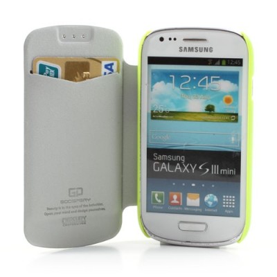 Samsung Galaxy S3 mini i8190 atvērams zaļš ādas futrālis - maciņš / Vacins.lv