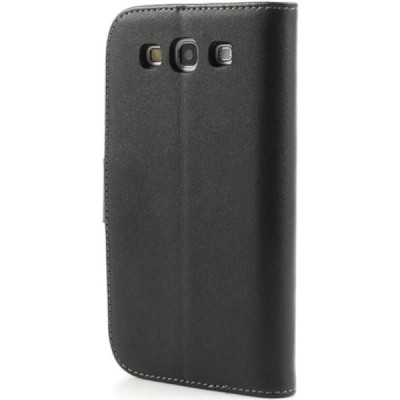 Samsung Galaxy S3 (I9300) atvēramais ādas melns Casual maciņš (maks) / Vacins.lv
