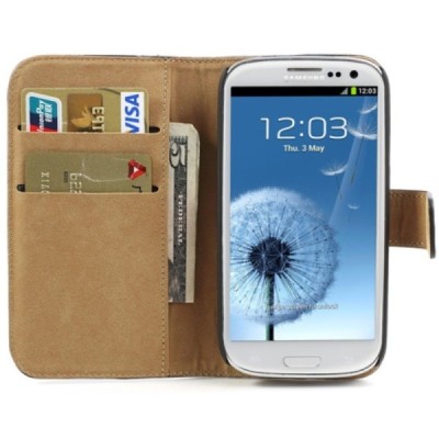Samsung Galaxy S3 (I9300) atvēramais ādas melns Casual maciņš (maks) / Vacins.lv