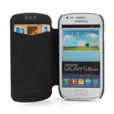 Samsung Galaxy S3 mini i8190 atvērams melns ādas futrālis - maciņš / Vacins.lv