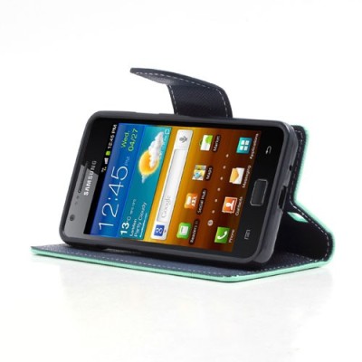 Samsung Galaxy S2 „Mercury“ atvērams zaļs ādas futrālis - maciņš / Vacins.lv