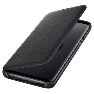 Samsung Galaxy S9 (G960) oficiāls Led View Cover atvērams melns ādas maciņš (maks) / Vacins.lv