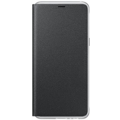 Samsung Galaxy A8 (2018) A530F oficiāls Neon Flip Cover atvērams melns ādas maciņš (maks) / Vacins.lv