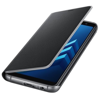 Samsung Galaxy A8 (2018) A530F оригинальный Neon Flip Cover открываемый чёрный кожаный чехол - книжка | Vacins.lv