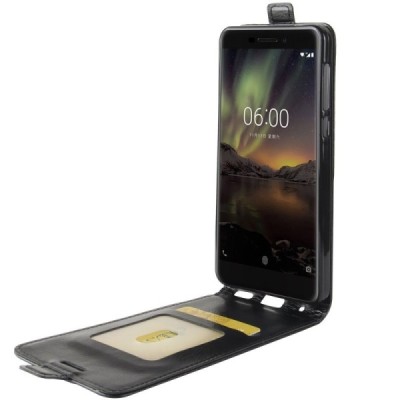 Nokia 6 2018 (Nokia 6.1) классический чехол-книжка из кожи - чёрный | Vacins.lv
