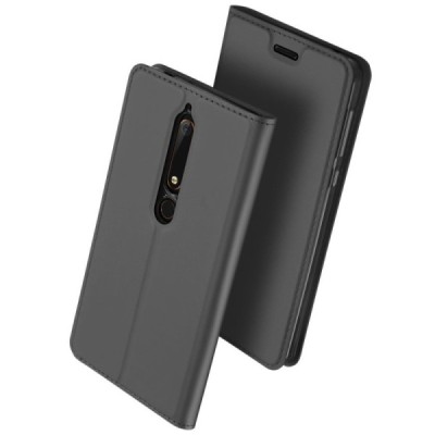 „Dux Ducis“ Skin серии Nokia 6 2018 (Nokia 6.1) чёрный кожаный чехол-книжка | Vacins.lv