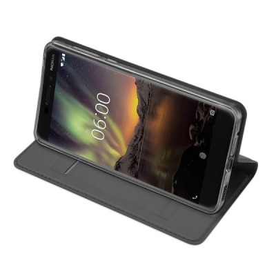 „Dux Ducis“ Skin серии Nokia 6 2018 (Nokia 6.1) чёрный кожаный чехол-книжка | Vacins.lv