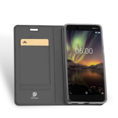 „Dux Ducis“ Skin серии Nokia 6 2018 (Nokia 6.1) чёрный кожаный чехол-книжка | Vacins.lv
