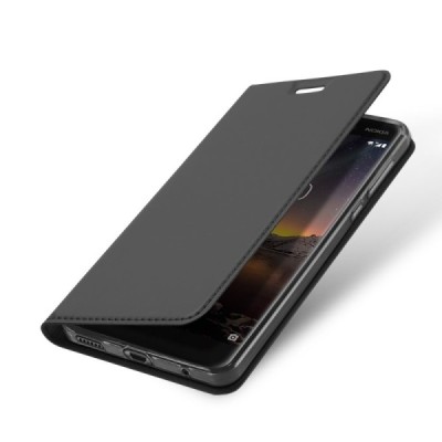 „Dux Ducis“ Skin серии Nokia 6 2018 (Nokia 6.1) чёрный кожаный чехол-книжка | Vacins.lv