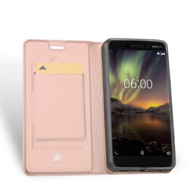Nokia 6 2018 (Nokia 6.1) „Dux Ducis“ Skin sērijas rozs ādas atvērams maciņš / Vacins.lv