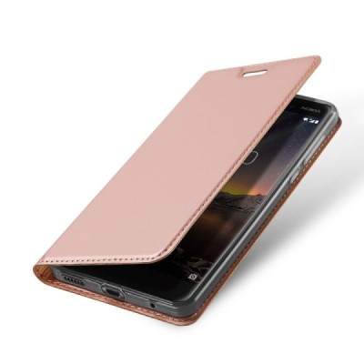Nokia 6 2018 (Nokia 6.1) „Dux Ducis“ Skin sērijas rozs ādas atvērams maciņš / Vacins.lv