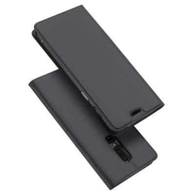 OnePlus 6 (Six) „Dux Ducis“ Skin sērijas melns ādas atvērams maciņš / Vacins.lv