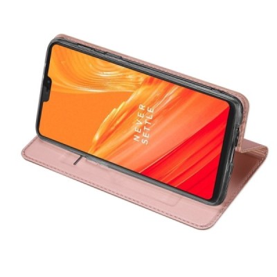 OnePlus 6 (Six) „Dux Ducis“ Skin sērijas rozs ādas atvērams maciņš / Vacins.lv
