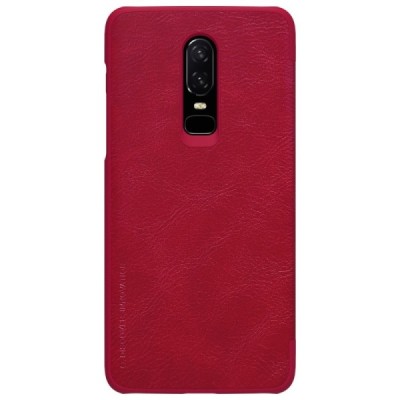 Greznais „Nillkin“ Qin sērijas ādas atvērams sarkans OnePlus 6 (Six) maciņš (maks) / Vacins.lv