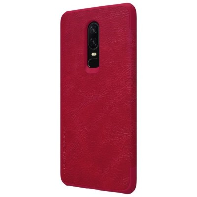 Greznais „Nillkin“ Qin sērijas ādas atvērams sarkans OnePlus 6 (Six) maciņš (maks) / Vacins.lv