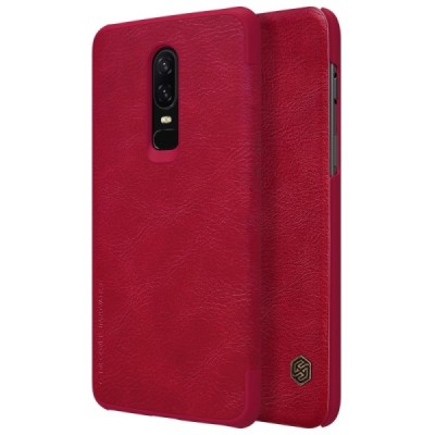 Greznais „Nillkin“ Qin sērijas ādas atvērams sarkans OnePlus 6 (Six) maciņš (maks) / Vacins.lv