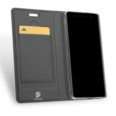 Nokia 8 Sirocco (Nokia 9) „Dux Ducis“ Skin sērijas melns ādas atvērams maciņš / Vacins.lv