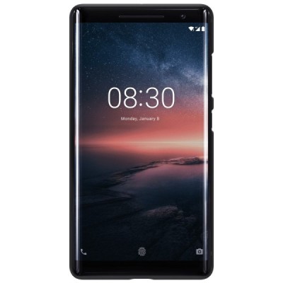 Nillkin Frosted Shield Nokia 8 Sirocco (Nokia 9) melns plastmasas futrālis + ekrāna aizsargplēve / Vacins.lv