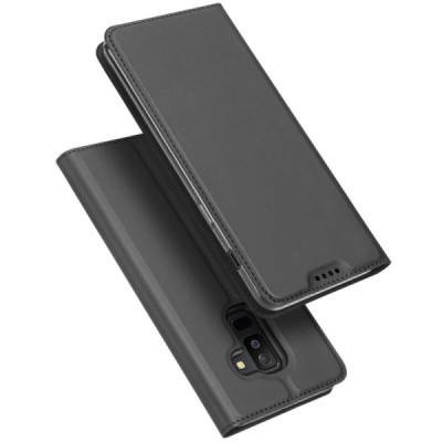 Samsung Galaxy A6+ 2018 „Dux Ducis“ Skin sērijas melns ādas atvērams maciņš / Vacins.lv