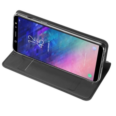 „Dux Ducis“ Skin серии Samsung Galaxy A6+ 2018 чёрный кожаный чехол-книжка | Vacins.lv