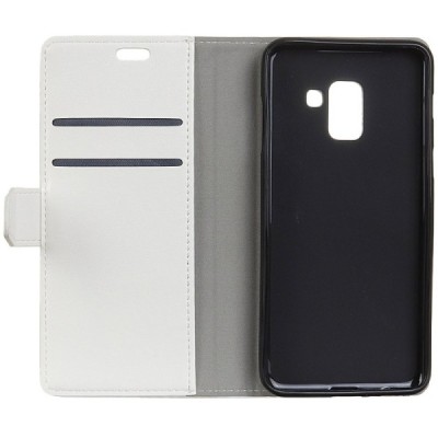 Samsung Galaxy A6+ 2018 atvēramais ādas balts maciņš, grāmata (maks) / Vacins.lv