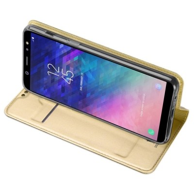 Samsung Galaxy A6 2018 (A600F) „Dux Ducis“ Skin sērijas zelta ādas atvērams maciņš / Vacins.lv