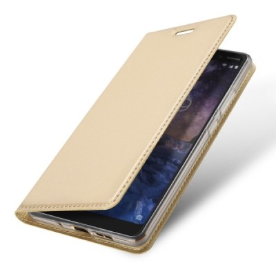 „Dux Ducis“ Skin серии Nokia 7 Plus золотой кожаный чехол-книжка | Vacins.lv