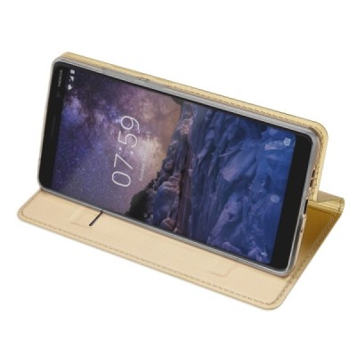 „Dux Ducis“ Skin серии Nokia 7 Plus золотой кожаный чехол-книжка | Vacins.lv