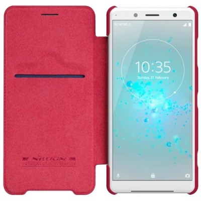 Роскошный красный кожаный чехол Nillkin Qin Series для Sony Xperia XZ2 Compact | Vacins.lv
