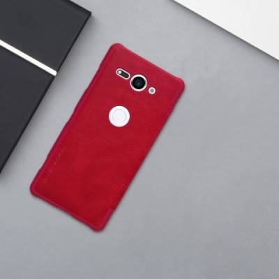 Роскошный красный кожаный чехол Nillkin Qin Series для Sony Xperia XZ2 Compact | Vacins.lv