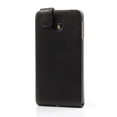 Samsung Galaxy Note 3 N9005 klasisks ādas vertikāli atvēramais melns futrālis / Vacins.lv