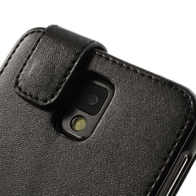 Samsung Galaxy Note 3 N9005 klasisks ādas vertikāli atvēramais melns futrālis / Vacins.lv