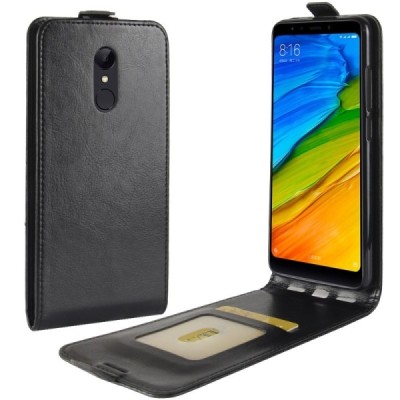 Xiaomi Redmi 5 вертикально открывающийся чёрный кожаный чехол-книжка | Vacins.lv
